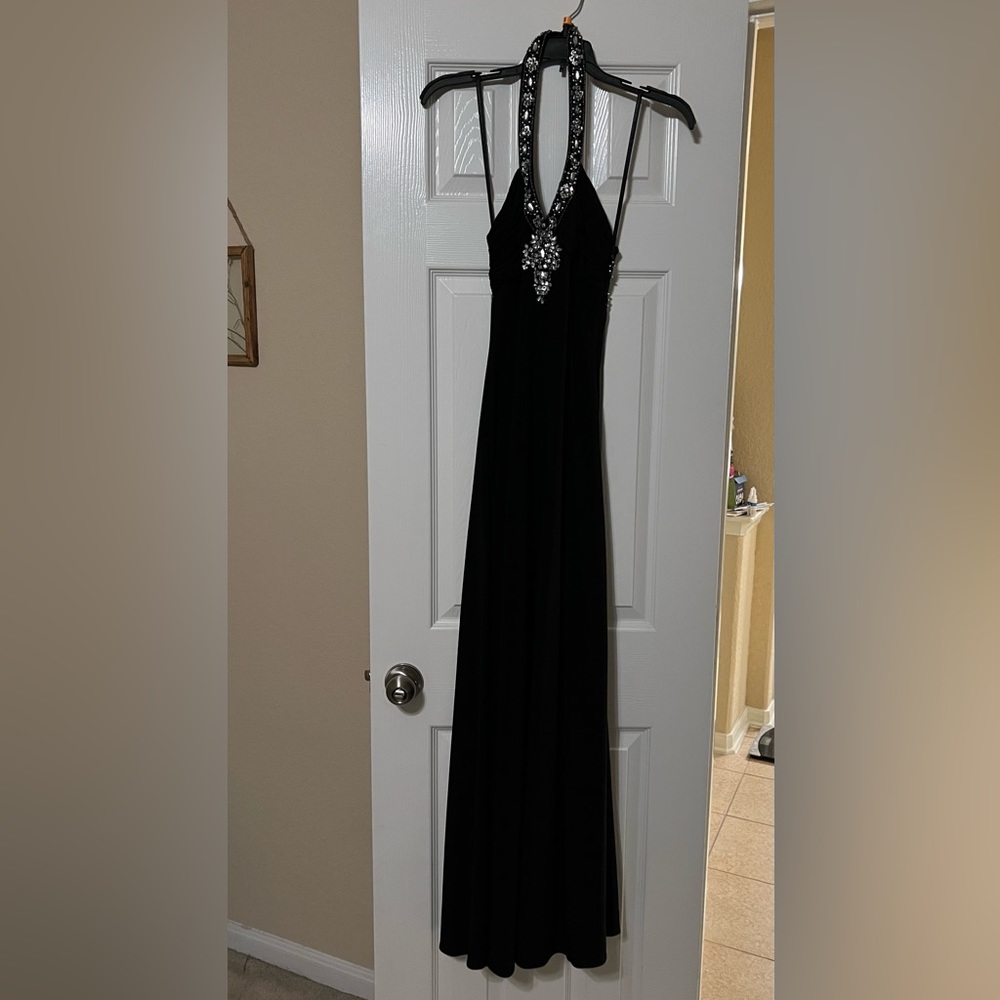 Black with crystal detailing prom dress